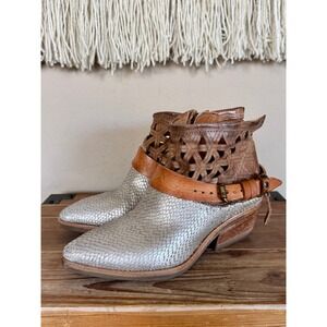 A.S.98 Zeport Snakeskin Tan Laser Cut Leather Western Ankle Strap Boot Size 6